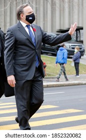 Quebec, Canada - 11/11/2020: Remembrance Day Ceremony In Quebec With Francois Legault, Premier Of Quebec