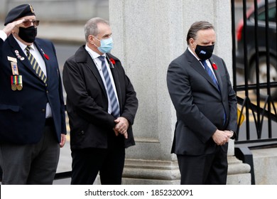 Quebec, Canada - 11/11/2020: Remembrance Day Ceremony In Quebec With Francois Legault, Premier Of Quebec