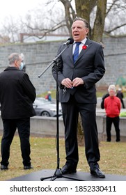 Quebec, Canada - 11/11/2020: Remembrance Day Ceremony In Quebec With Francois Legault, Premier Of Quebec