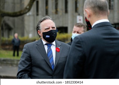 Quebec, Canada - 11/11/2020: Remembrance Day Ceremony In Quebec With Francois Legault, Premier Of Quebec