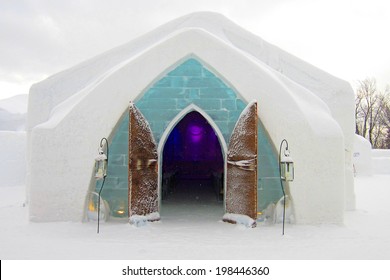 QUEBEC, CANADA - JANUARY 19: Winter at the Hotel de Glace in Quebec, Canada on January 19, 2012. Hotel de Glace is the first and only ice hotel in North America. 