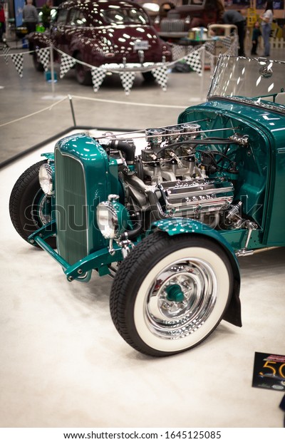 QUEBEC, CANADA - MAY 03, 2019 -\
Ford Roadster 1932 at the Quebec Auto Sport car show, vintage car\
show located in Québec. This car won the first prize of the\
show.
