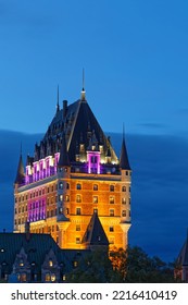 QUEBEC, CANADA, October 8, 2022 : Château Frontenac At Blue Hour. It Is A Historic Building Designed By Bruce Price And Now A Luxury Hotel.