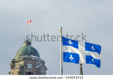 Quebec and Canadian flags in Quebec City, QC, Canada