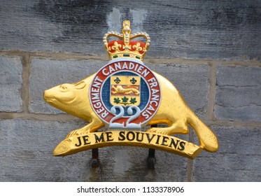 QUEBEC CITY QUEBEC CANADA 07 09 18: Citadelle Of Quebec Badge Of The Van Doos. After The First World War, In 1920 The Royal 22e Régiment (R22R) Was Officially Assigned To The Citadel 