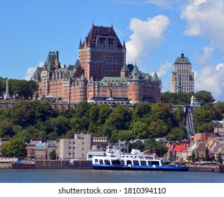 QUEBEC CITY CANADA 08 19 20: Chateau Frontenac is a grand hotel. It was designated a National Historic Site of Canada in 1980, generally recognized as the most photographed hotel in the world