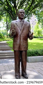 QUEBEC CITY QUEBEC CANADA 08 28 2022: Statue Of Rene Levesque Was A Reporter, A Minister Of The Government Of Quebec, The Founder Of The Parti Quebecois Political Party And The 23rd Premier Of Quebec 