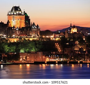 Quebec City Skyline At Dusk, Canada