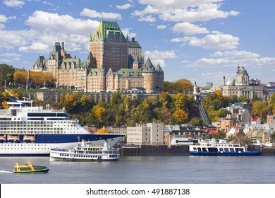 Quebec City skyline and St Lawrence River in autumn, Canada