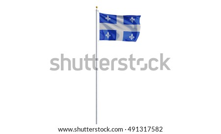 Quebec flag waving on white background, long shot, isolated with clipping path mask alpha channel transparency