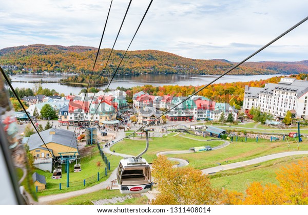 Quebec,
OCT 4: Aerial view of Mont-Tremblant National Park with cable car
in fall color on OCT 4, 2018 at Quebec,
Canada