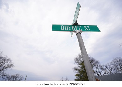 Quebec Street Sign During Cloudy Cold Winter Day (College Park, Prince George County, Maryland, USA).