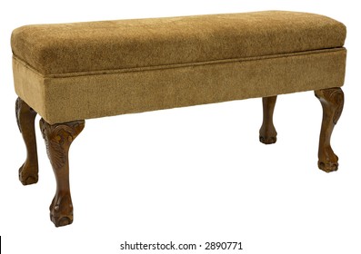 Queen Anne Style Upholstered Bench In Tweed Fabric