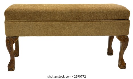 Queen Anne Style Upholstered Bench In Tweed Fabric