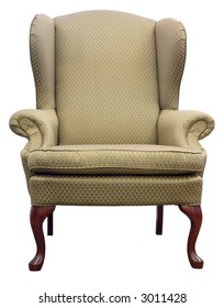 Queen Anne Style Wing Chair With Cherry Wood Legs