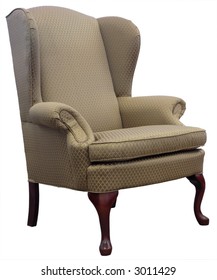 Queen Anne Style Wing Chair With Cherry Wood Legs