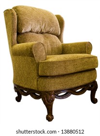 Queen Anne Wing Chair With Oak Wood Legs