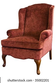 Queen Anne Wing Chair In Velvet Floral Fabric