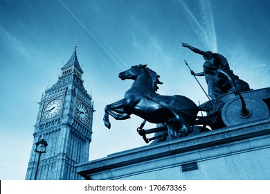 Queen Bodica Statue In Westminster In London.