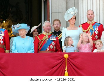 Queen Elizabeth, London, Uk, June 2018- Meghan Markle, Prince Harry, Prince George William, Charles, Kate Middleton  Princess Charlotte Trooping The Colour Royal Family At Buckingham Palace, June 