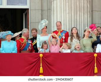 Queen Elizabeth, London, Uk, June 2018- Meghan Markle, Prince Harry, Prince George William, Charles, Kate Middleton  Princess Charlotte Trooping The Colour Royal Family At Buckingham Palace, 
