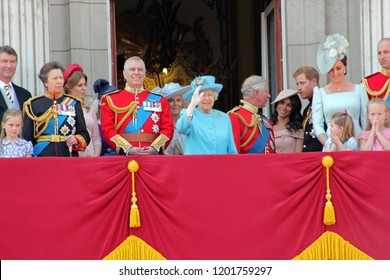 Queen Elizabeth, Meghan London Uk:  2018- Meghan Markle Prince Harry Prince George William Charles Andrew Kate Middleton Princess Charlotte Trooping The Colour Royal Family Buckingham Palace 