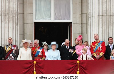 Queen Elizabeth & Prince Philip, Buckingham Palace, London June 17 2017- Trooping The Colour Prince George, William, Harry On Balcony For Queen Elizabeth's Birthday, Stock Photo, Stock, Photograph, 