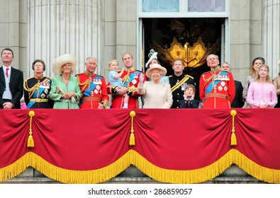 Queen Elizabeth, Prince Philip Harry  Royal Family London, UK- June 2015: Queen Elizabeth Birthday Buckingham Palace Balcony Trooping The Colour Prince William Kate George Prince Philip, Prince Harry