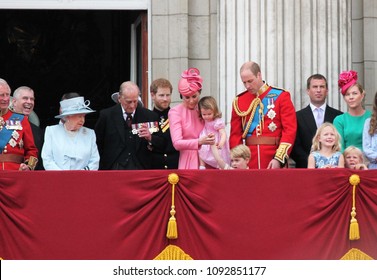 Queen Elizabeth Prince Philip London June 172017- Trooping The Colour Prince George William Harry Kate & Charlotte Balcony For Queen Elizabeth's Birthday Stock Photo, Photograph Press Image Picture