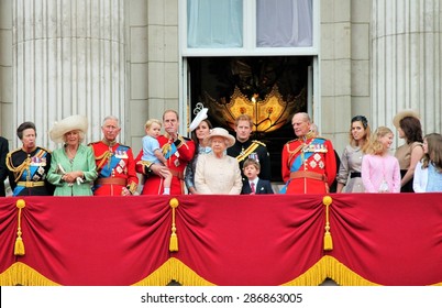 Queen Elizabeth & Prince Philip, London June 13 2015- Trooping The Colour Ceremony, Prince Harry, William Charles Georges First Appearance On Balcony For Queen S Birthday, Stock Photo Photograph