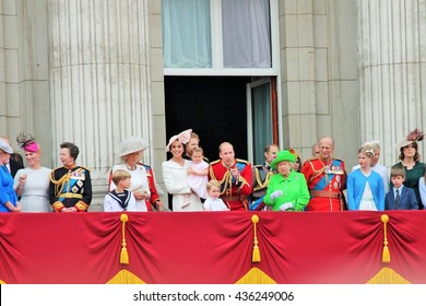 Queen Elizabeth Prince Philip London: June 2016-  Princess Charlotte Prince George, William, Harry, Stock, Photo, Photograph, Image, Picture Press Trooping Color Royal Family Buckingham Palace