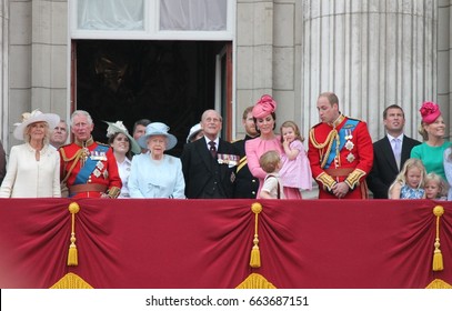 Queen Elizabeth & Prince Philip, London June 17 2017- Trooping The Colour Prince George William Charles Charlotte Balcony For Queen Elizabeth's Birthday Buckingham Palace Stock Press Photo Picture