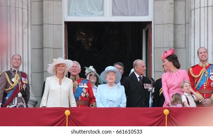 Queen Elizabeth & Prince Philip Royal Family, London June 17 2017- Trooping The Colour Prince George, William Philip Charles Balcony Queen Elizabeth's Birthday,  - Stock Photo Photograph Image Press 