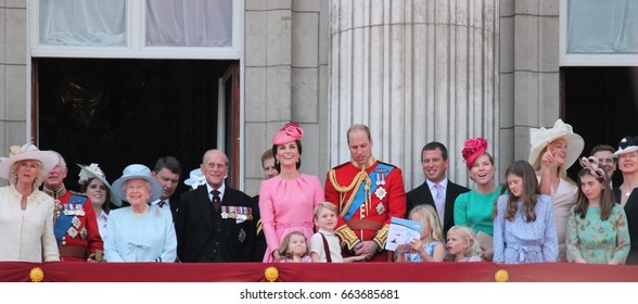 Queen Elizabeth Prince Philip & Royal Family, Buckingham Palace, London June 17 2017- Trooping The Colour Prince George William, Harry For Queen Elizabeth S Birthday Stock Photo Photograph Image Press