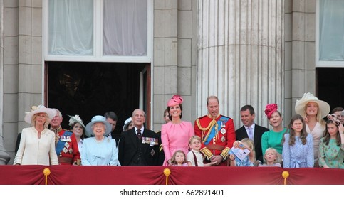 Queen Elizabeth & Royal Family, Buckingham Palace, London June 17 2017- Trooping The Colour Prince George, William Balcony For Queen Elizabeth's Birthday - Stock Photo, Stock Photograph, Image