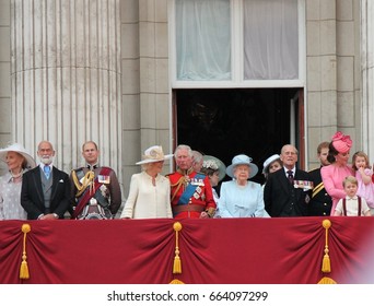 Queen Elizabeth  Royal Family, Buckingham Palace, London June 2017- Trooping The Colour Prince George, William, Harry On Balcony For Queen Elizabeth's Birthday, June 17, 2017 London, England, UK