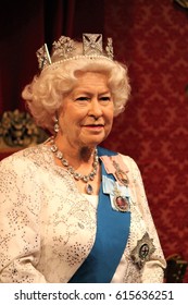 Queen Elizabeth, Stock Photo, London, United Kingdom - March 20, 2017: Queen Elizabeth Ii 2 Portrait Wax Figure At Museum Wearing State Diadem Crown , London -  Stock Photograph, Image, Stock, Picture