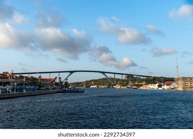 Queen Juliana Bridge that connects the neighborhoods of Punda and Otrobanda by road on the island of Curacao.