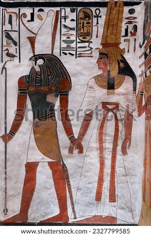 Queen Nefertari And Horus in her tomb at the Valley of queens . Luxor .Egypt .