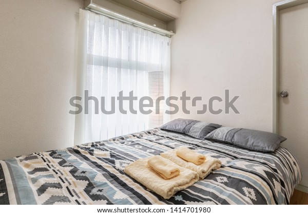 Queen Size Bed Small White Bedroom Stock Photo Edit Now