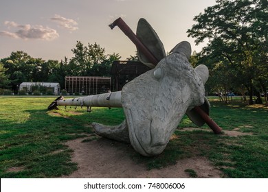 QUEENS, ASTORIA, NY (8/26/2017) - Goat Head Sculpture Nari Ward In Socrates Sculpture Park.