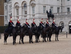 Queen's Guard March On Horses In The Streets Of London, United Kingdom