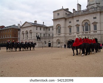 Queen's Guard March on Horses in the Streets of London, United Kingdom