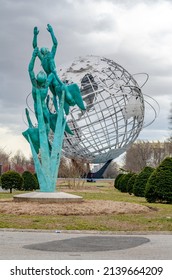 Queens, New York City, United States 28 Mar 2013: Memorial Statue in front of Unisphere, Queens, New York City
