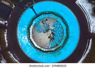 Queens, New York - March 10 2019: The iconic Unisphere in Flushing Meadows Corona Pk. in Queens. The 12 story structure was commissioned for the 1964 NYC World's Fair.