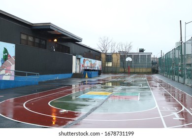 Queens, New York - March 19 2020: An Empty School Yard During The COVID-19 Closure Of NYC Public Schools. No Students Are In Attendance During The Shutdown.