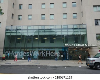 Queens, New York, USA - June 21, 2022: Entrance To The Mount Sinai Queens Hospital