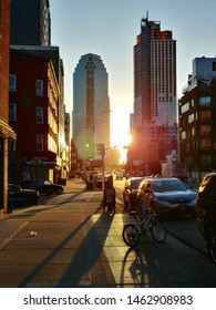 Queens, NY - June 8 2018: Sunrise at Jackson Avenue in Long Island City