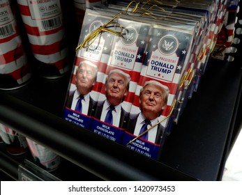 Queens, NY - May 19 2019: President Donald Trump Chocolate Bars On Sale At Hudson News In John F. Kennedy Airport