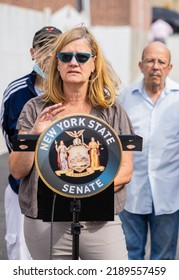 Queens, NY USA August 12, 2022 Office Of Emergency Management First Deputy Commissioner Christina Farrell Speaks At Press Conference For Storm Preparedness In East Elmhurst. 